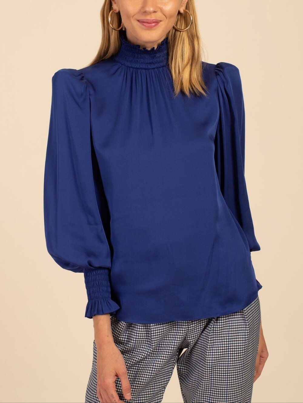 🆕️ Trina Turk Nisha Smocked Silk Blend Top in Bengal Cobalt Blue